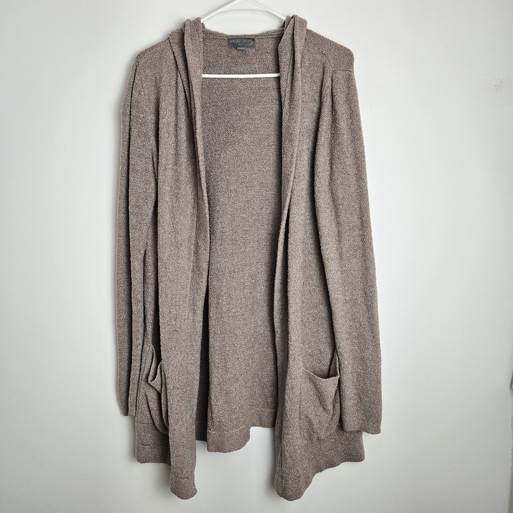 Barefoot Dreams Sz M CozyChic Lite Cardigan Sweater Hooded Style 905 Warm Taupe